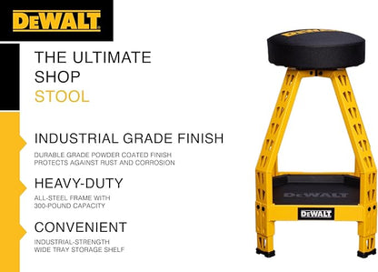 DEWALT Heavy-Duty Metal Stool for Garage and Shop, 360 Swivel Seat, Storage Tray - Image 7