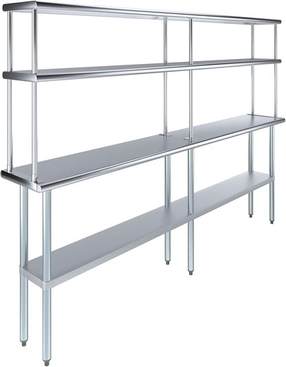 Amgood Stainless Steel Work Table Double Tier Overshelf | Metal Kitchen Prep by AmGood