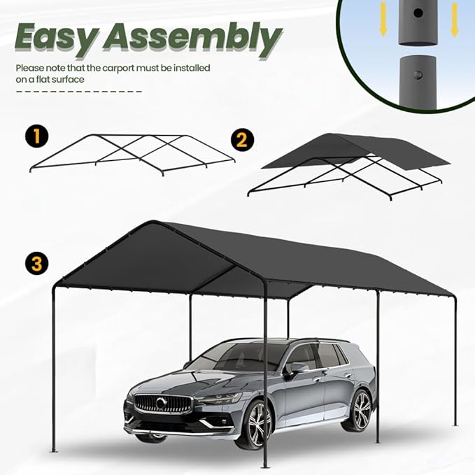 GOJOOASIS 10x20 Carport Heavy Duty Portable Garage Shelter Metal Car Canopy Tent - Image 4