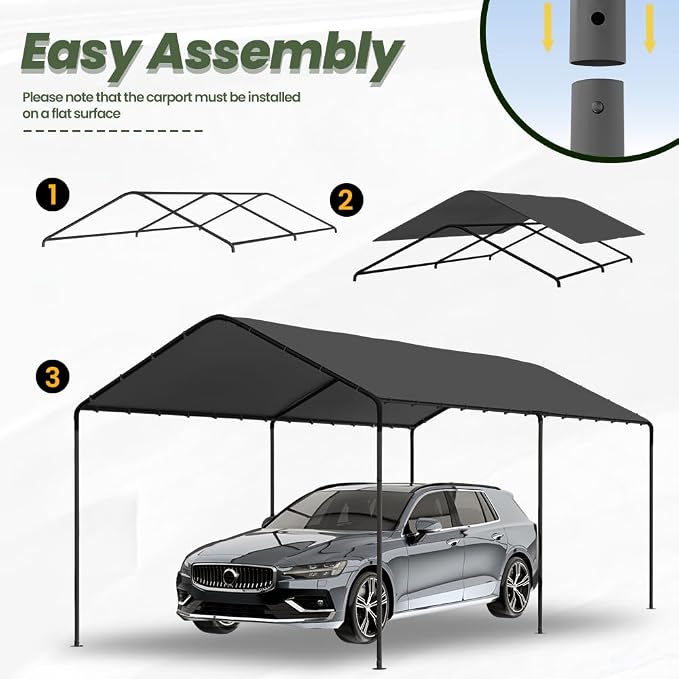 Carport, 10‘ x 20’ Heavy Duty Portable Garage All-Season Car Canopy w/Removable - Image 5