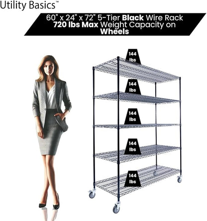 60"x24"x72" Black 5-Tier Premium Metal Wire Shelving NSF 4000 LBS MAX Capacity - Image 4