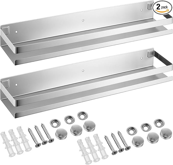 Lallisa 2 Pieces Stainless Steel Shelf Bathroom Shower Floating Shelves Wall by Lallisa