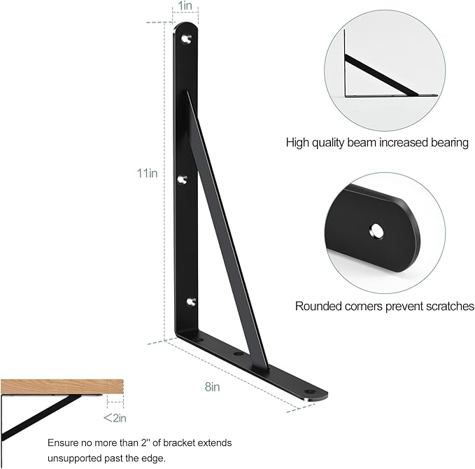 24 Pack L11 x H 8" Black Heavy Duty Shelf Brackets - Image 2