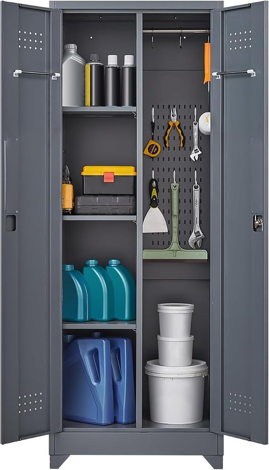 GREATMEET 65" Broom Storage Cabinet, Metal Utility Closet by GREATMEET