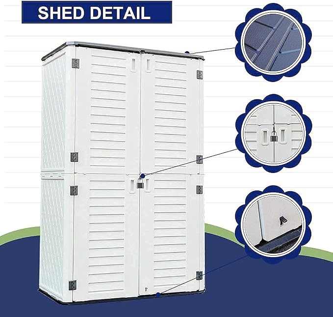KINYING Outdoor Storage Shed Waterproof, Resin Vertical Storage Cabinet - Image 8