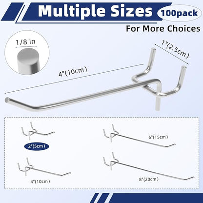 100 Pack Pegboard Hooks Set, 4 Inch Stainless Steel Pegboard Hooks Bulk Fit - Image 2