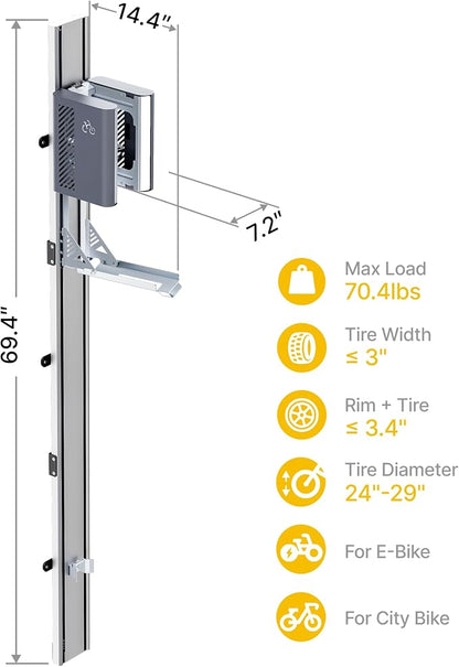 monTEK Automatic Lift EBike Rack – Fits 24-29" Tires, Heavy-Duty Vertical Wall - Image 8