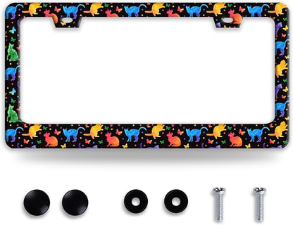 Colorful Cat License Plate Frame Cute Pet Butterfly License Plate Holder Funny by BRAGHRTED