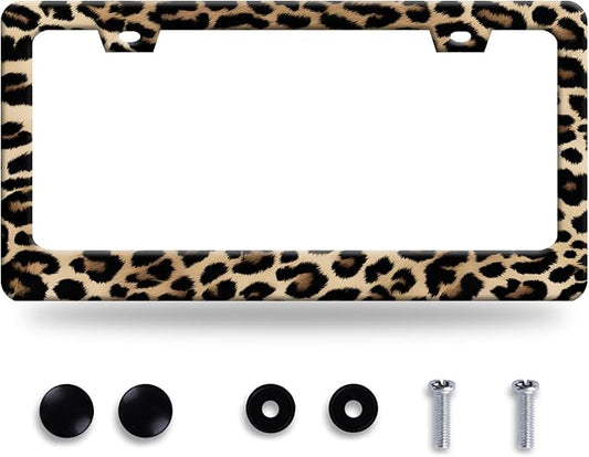 Leopard License Plate Frame Cheetah Leopard Brown License Plate Stainless Steel by GORSNKYE