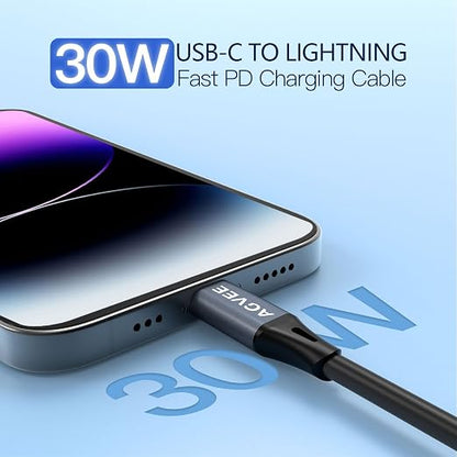 AGVEE 3ft Coiled Short USB-C to Lightning Charging Cable 30W PD Fast Charger - Image 2