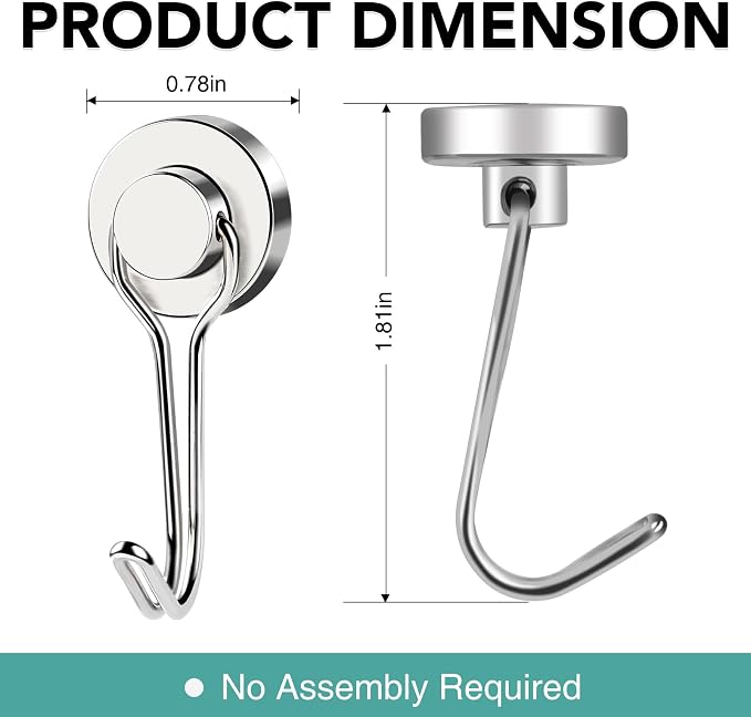 MIKEDE 12 Pack Magnetic Hooks, 40LB Heavy Duty Neodymium Magnet Hooks, Strong - Image 4