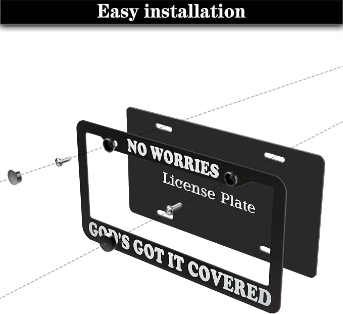 License Plate Frames Black and White License Plate Frame No Worries, God’s Got - Image 7