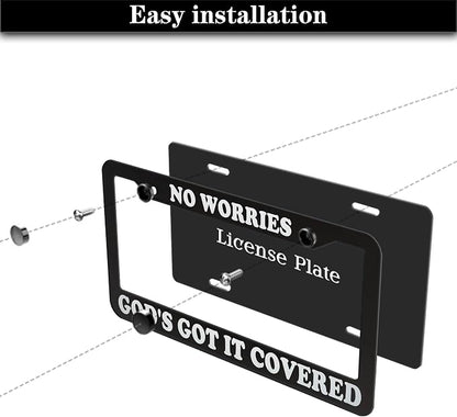 License Plate Frames Black and White License Plate Frame No Worries, God’s Got - Image 7