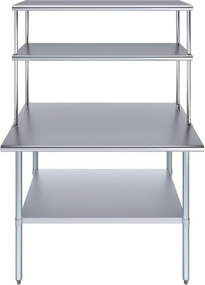 Amgood Stainless Steel Work Table Double Tier Overshelf | 30" x 48" Work Table - Image 2