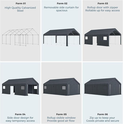 GREEN PARTY Carport, Waterproof & 12 Legs Car Canopy Portable Garage Shelter - Image 6