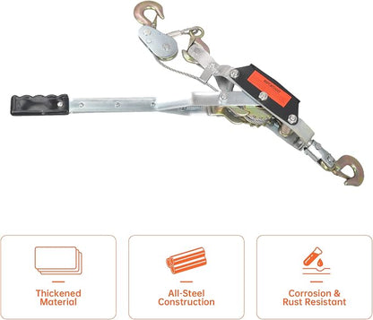 5 Ton Heavy Duty 3 Hook Steel Cable Dual Gear Power Puller Come Along Chain - Image 7