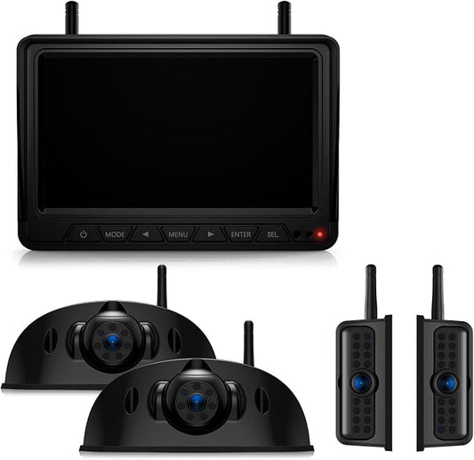 Fookoo HD 4 Cameras Wireless RV Backup System, 2 Rear View + 2 Side Cameras by FOOKOO