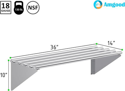 AmGood 14 in. x 36 in. NSF Stainless Steel Tubular Wall Shelf | Heavy-Duty - Image 3