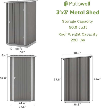 Patiowell 3 x 3 FT Outdoor Storage Shed, Small Garden Tool Storage Shed - Image 4