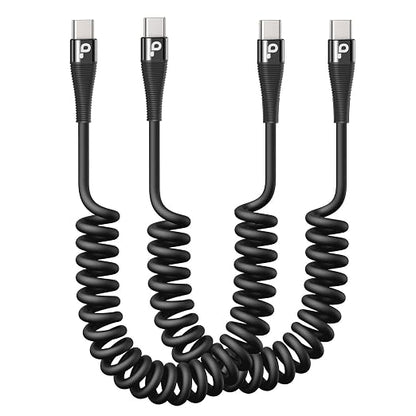 USB C to C Cable 100W 3FT for Car, Coiled USB C Cable Fast Charging for iPhone by PRAKIE