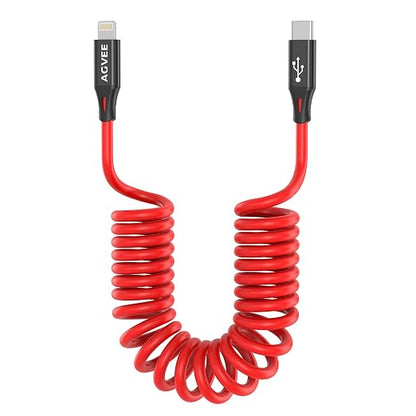 AGVEE 3ft Coiled Short USB-C to Lightning Charging Cable 30W PD Fast Charger by AGVEE