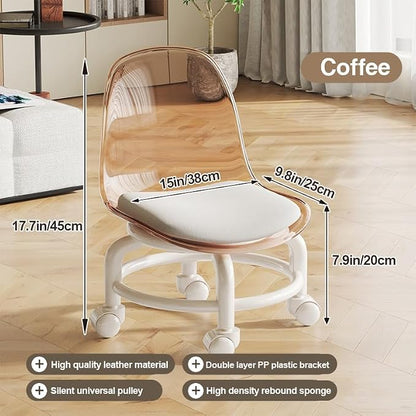 Low Rolling Stool with Wheels, Mini Rolling Garage Stool with Back Support - Image 2
