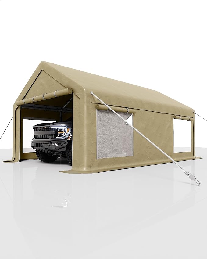 13x20 Ft Carport with 8 Sandbags, Car Port with 220g PE Tarp, 2 Roll-Up Doors - Image 8