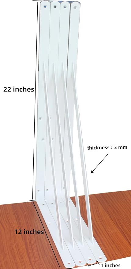 8 Pack L22 x H 12" White Heavy Duty Shelf Brackets - Image 2