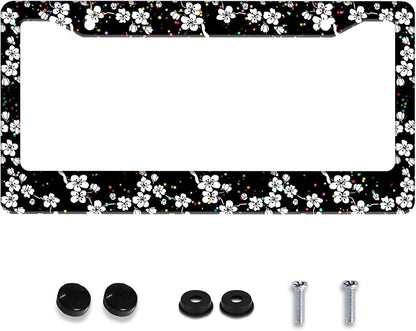Personalized License Plate Frame White Cherry Blossoms Stainless Steel by Invincibleframe
