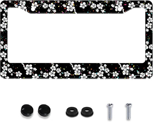 Personalized License Plate Frame White Cherry Blossoms Stainless Steel by Invincibleframe