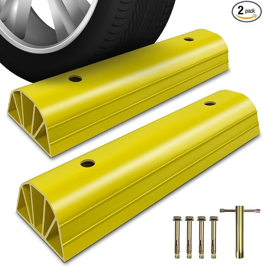 22" Garage Tire Stops for Garage Floor High-Visibility, Odor Free 2 Pc 3.1" by HOXWELL