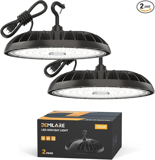 2 Pack LED High Bay Light 150W, 22500 lm, IP65 Waterproof, Commercial Lighting by DEMILARE