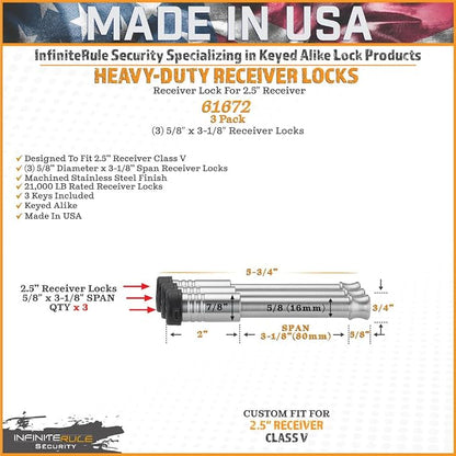 61672 | 3 Pack, Keyed Alike, Receiver Locks - Image 3