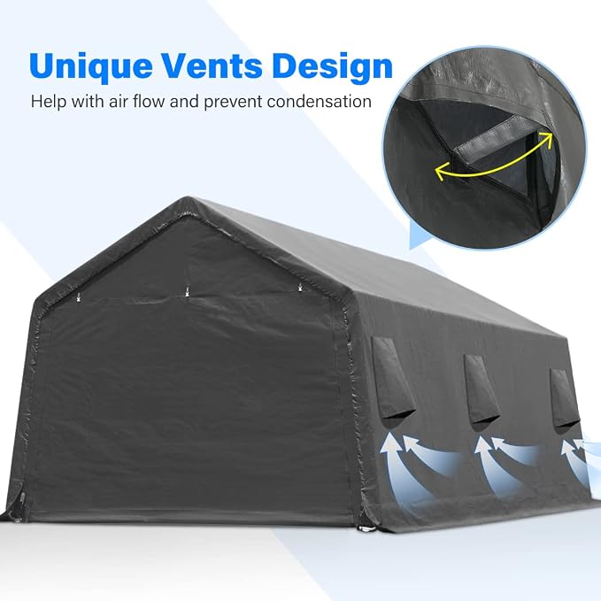 ADVANCE OUTDOOR 13x20 ft Carport 2 Roll up Doors & Vents Outdoor Portable - Image 2