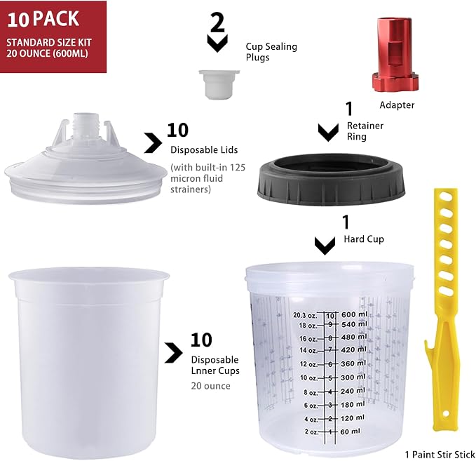 Disposable Paint Mixing Cup Kit, HVLP Paint Sprayer Gun Mixing Cups 20 Ounce Kit - Image 2