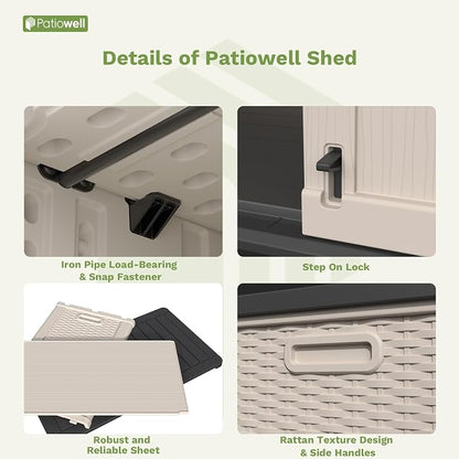 Patiowell 26 cu.ft Plastic Outdoor Storage Shed, Lockable Waterproof Resin - Image 4