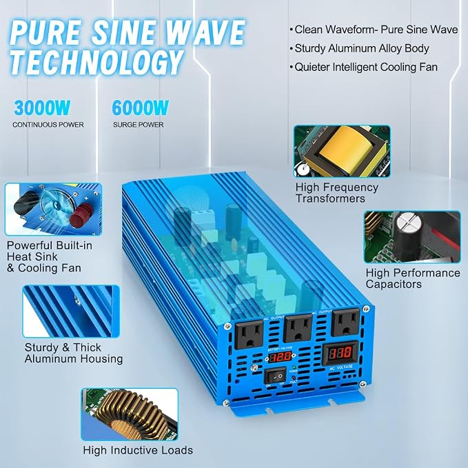LVYUAN 3000 Watt Pure Sine Wave Inverter 12V to 110V 120V DC to AC - Image 4