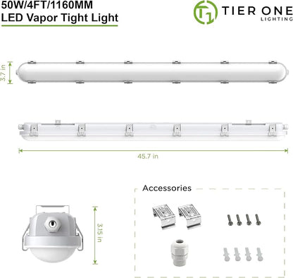 TIERONE 4ft LED Vapor Tight Light 50W Outdoor Shop Light IP65 Waterproof 0-10V - Image 2