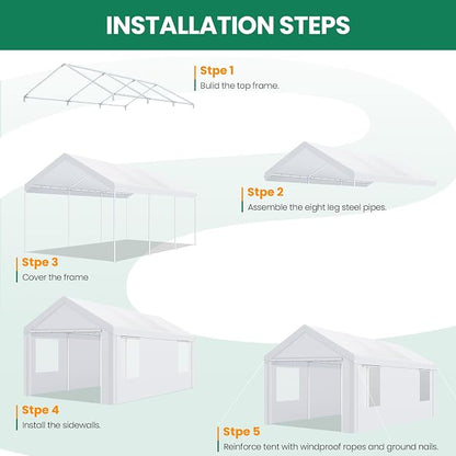 COBIZI Carports 10x20 Heavy Duty Car Canopy Garage - Image 7