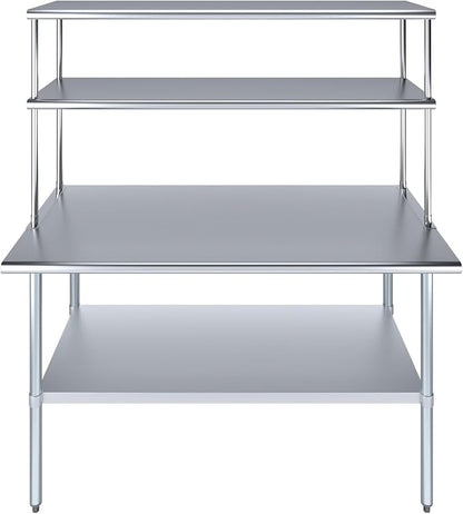 Amgood Stainless Steel Work Table Double Tier Overshelf | Metal Kitchen Prep - Image 2