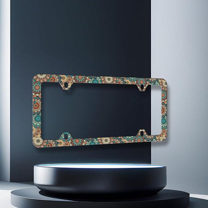 Vintage Mandala Flowers License Plate Frame Boho Floral License Plate Holder - Image 3