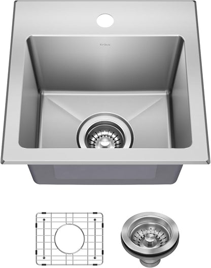KRAUS Fairlane 15-inch Drop In/Top Mount Single Bowl 18-Gauge Stainless Steel by KRAUS