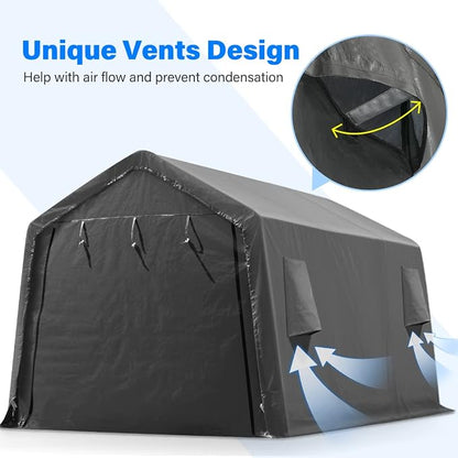ADVANCE OUTDOOR 10X15 ft Garage Shelter Steel Metal Peak Roof Portable Storage - Image 2