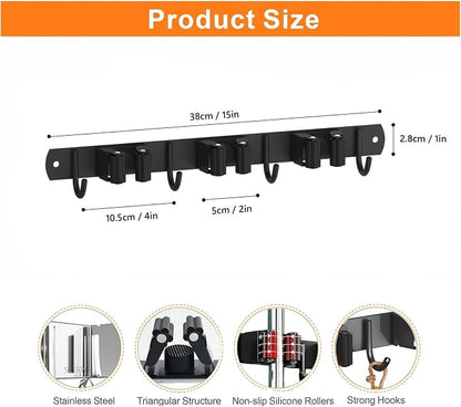 Mop and Broom Holder Wall Mount, Upgraded Broom Organizer Wall Mount, Stainless - Image 3