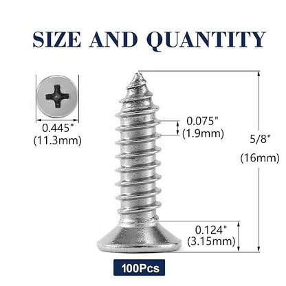 #14 x 5/8" Wood Screw 100Pcs 18-8 Stainless Steel Screws Flat Head Phillips - Image 2
