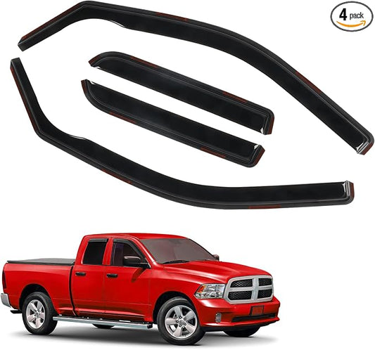 4 PCS in Channel Rain Guards for 2009-2018 Dodge Ram 1500 Quad Cab, Smoke by CHYKORLA