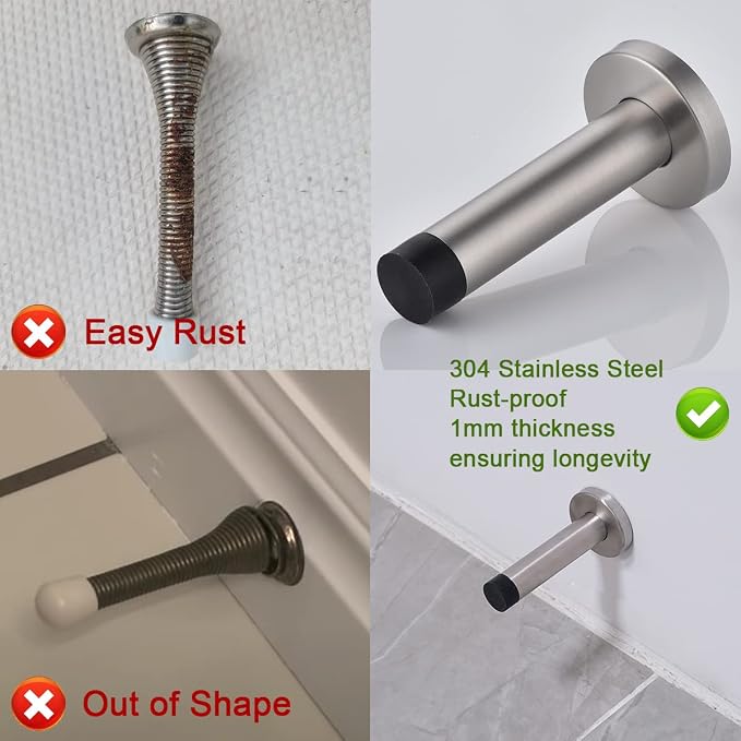 JQK Door Stopper, 304 Stainless Steel Thicken 1mm Sound Dampening Door Stop - Image 9
