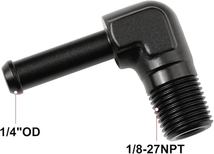 1/8 NPT Male to 1/4" Hose Barb Fitting Adapter 90 Degree Elbow Aluminum Black - Image 2