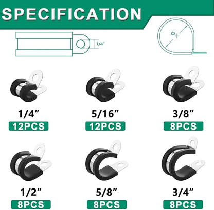 56PCS Cable Clamps Assortment Kit, 6 Sizes—1/4" 5/16" 3/8" 1/2" 5/8" 3/4" - Image 2
