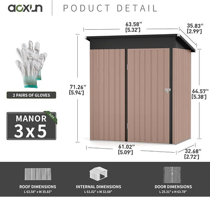 Aoxun 80 CU. FT Outdoor Storage Shed Waterproof Garden Metal Tool Shed - Image 4